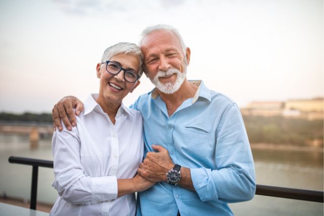 Older couple hugging in love